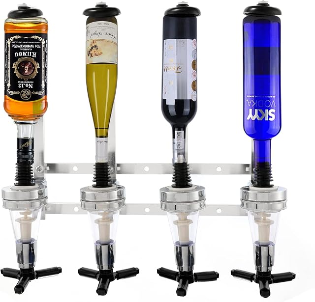 Dyna-Living 4 Bottles Optics for Spirits Wine Stand Wall Mount Spirits Alcohol Drinks Dispenser Bottle Bar Optic Drinks Dispenser for Home Bar Party Bartending (4 bottles)