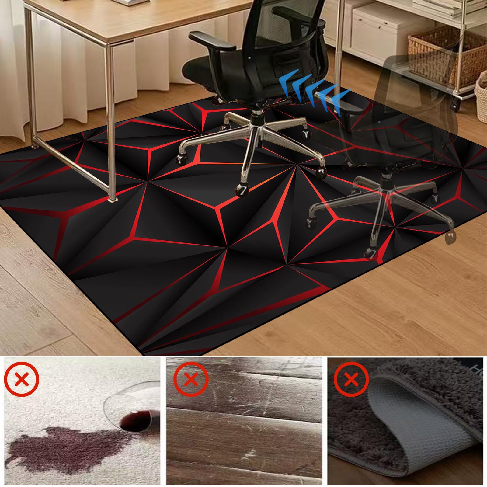 Tappeto per Sedia Gaming Tappeto Ufficio Salvapavimento Antiscivolo Tappeto per Sedia con Ruote Tappetino per Pavimenti Duri 80 x 120 cm Tappetino per Sedia da Gaming per Parquet e Pavimenti Duri