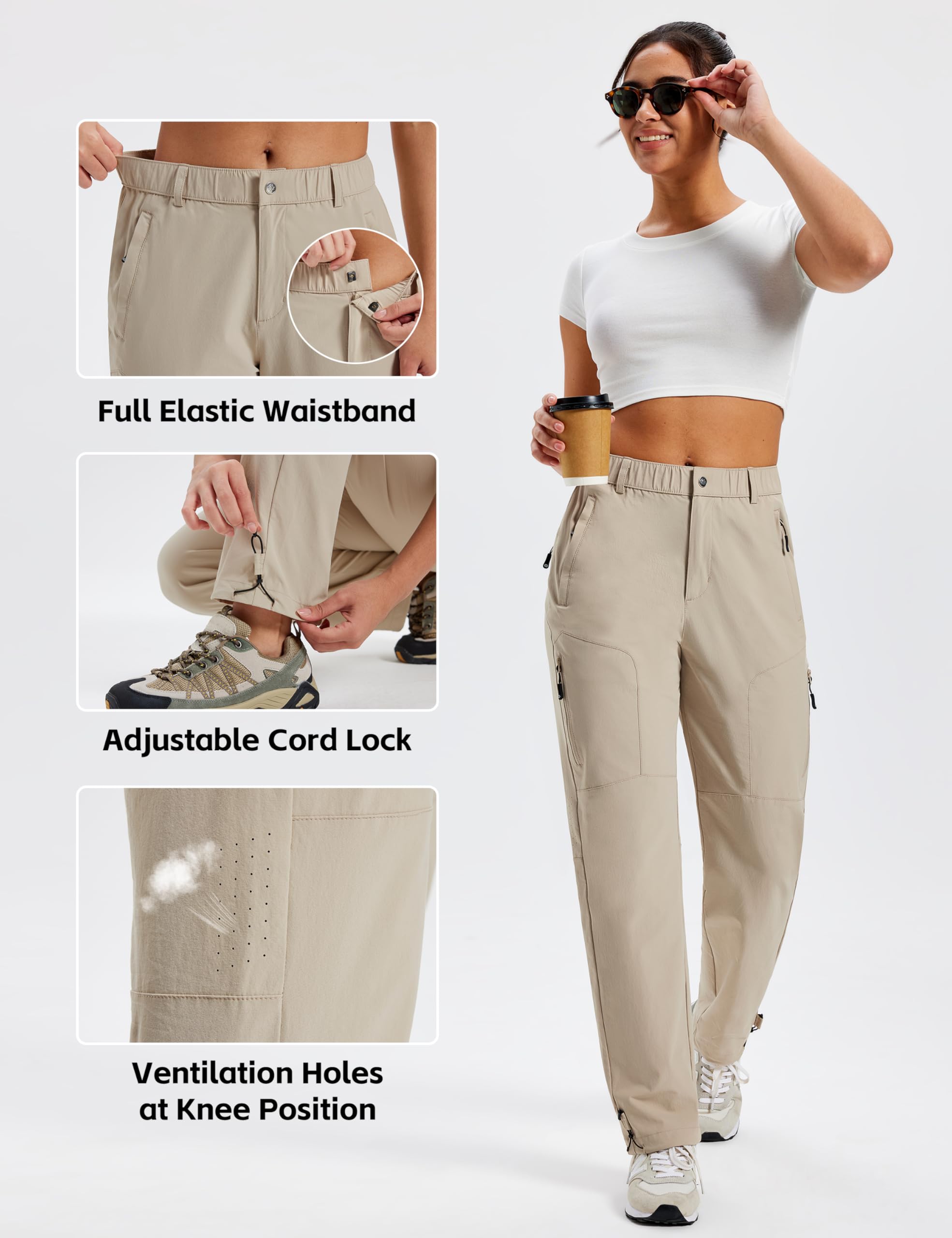 MoFiz Wanderhose Damen Schnelltrocknend Leichte Trekkinghose wasserdicht mit Tasche Atmungsaktiv Outdoorhose für Damen UV-Schutz Arbeitshose Funktionshose (S-2XL)