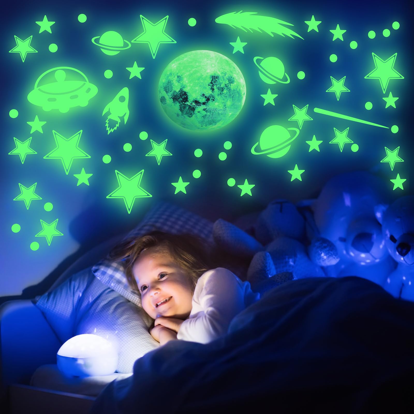 Adesivi murali del sistema solare che si illuminano al buio, pianeti e stelle, per soffto, cameretta, terra luminosa, camera da letto, cameretta dei bambini, decorazioni luminose  15
