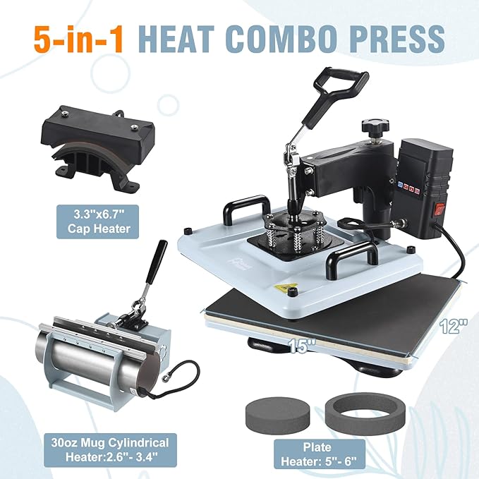 Prensa Térmica 12x15 Pulgadas, 360° Giratoria 5 en 1, PlanetFlame, Azul miniatura 3