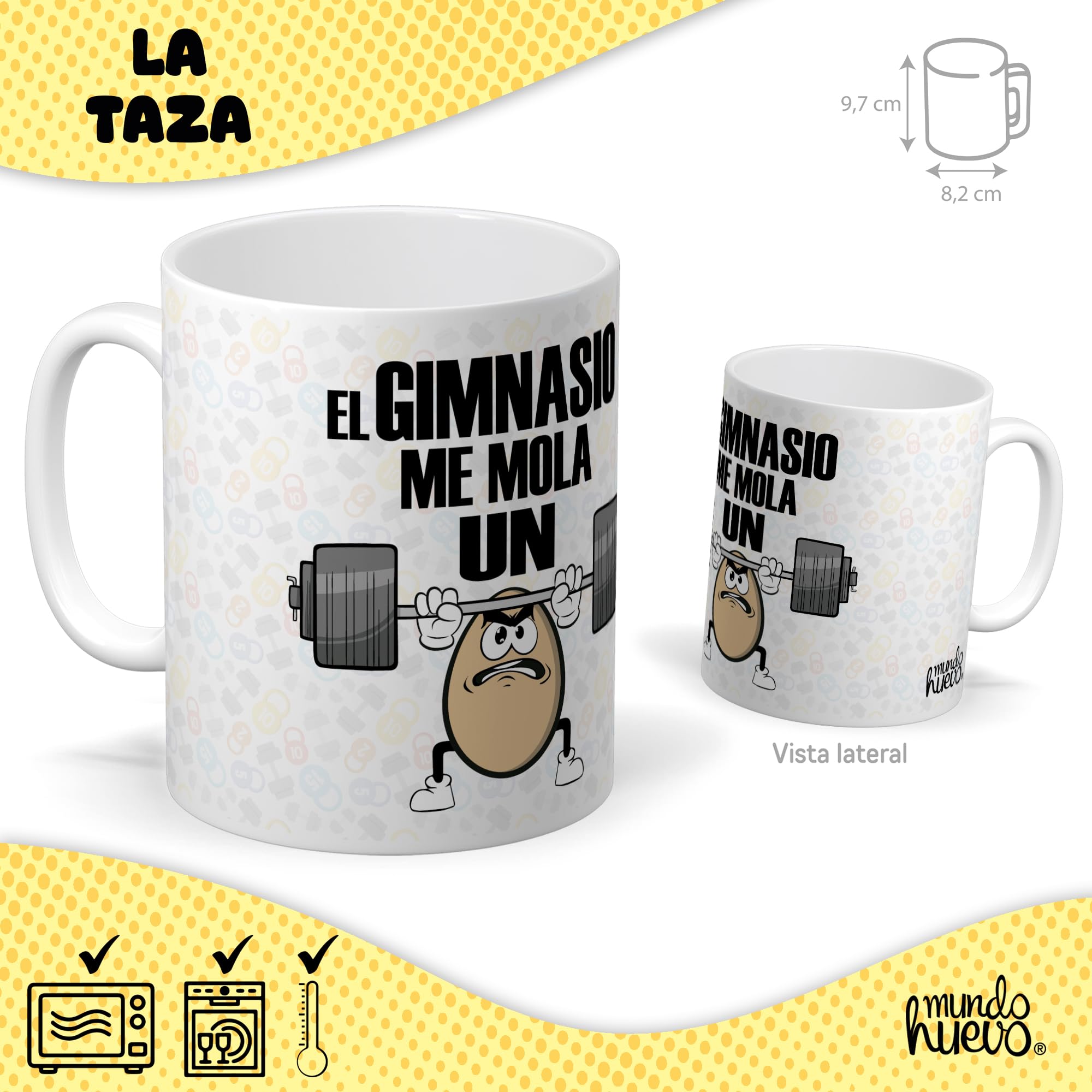 Pack Regalo Gimnasio Original: Taza Divertida “El Gimnasio me Mola un Huevo” + Caramelos de Broma Huevomolón Gimnasio | Detalle Gracioso para Deportistas y Amantes del Fitness