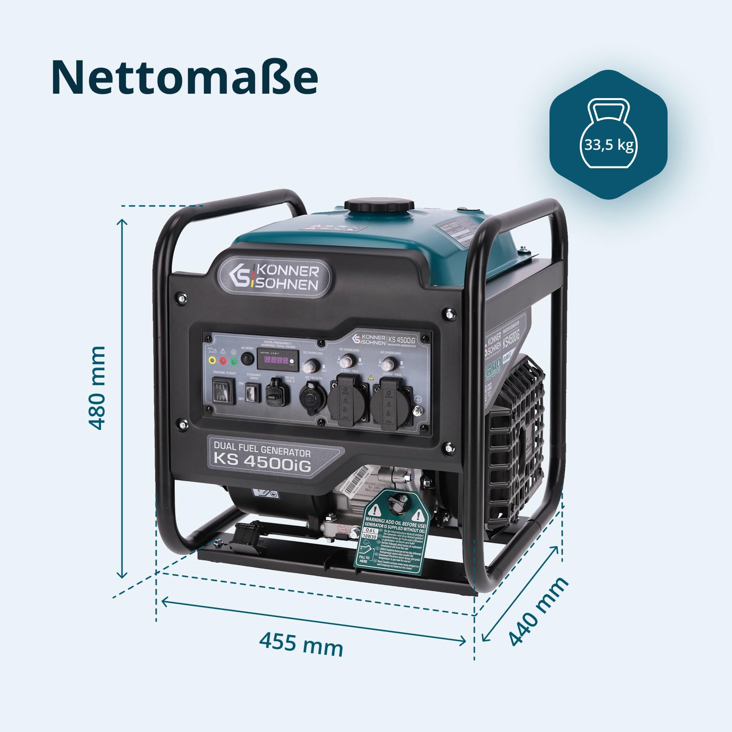 K&S Könner&Söhnen KS 4500iG Générateur Inverter (gaz/essence) 4500 W, générateur d'énergie avec USB, mode Eco | Groupe électrogène de secours pour camping, maison et atelier, générateur inversé