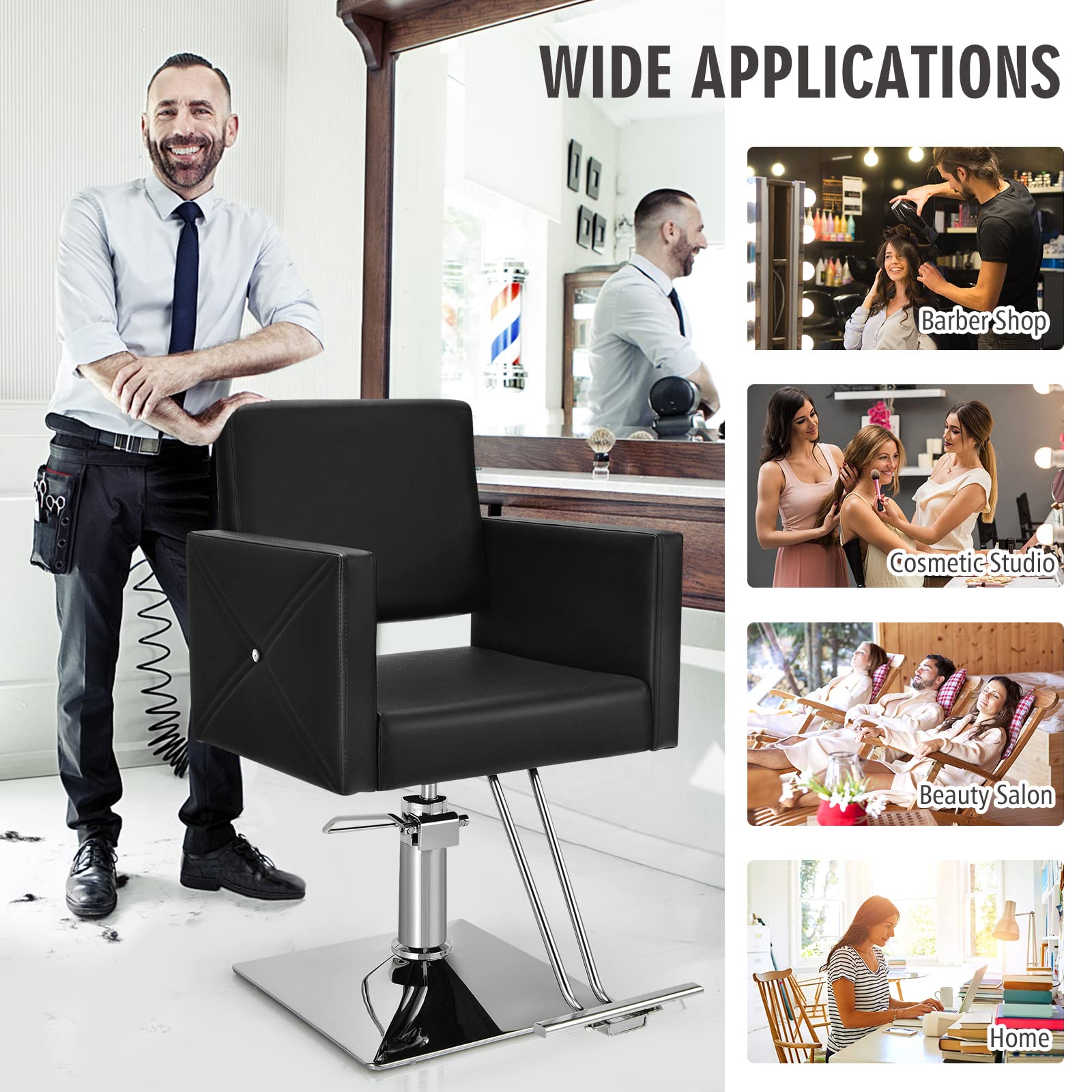 FANTASK 360° drehbar & höhenverstellbarer Friseurstuhl, Barbersessel mit hydraulischer Pumpe, Barberstuhl mit Fußstütze für Friseursalon & Barbershop, Schwarz