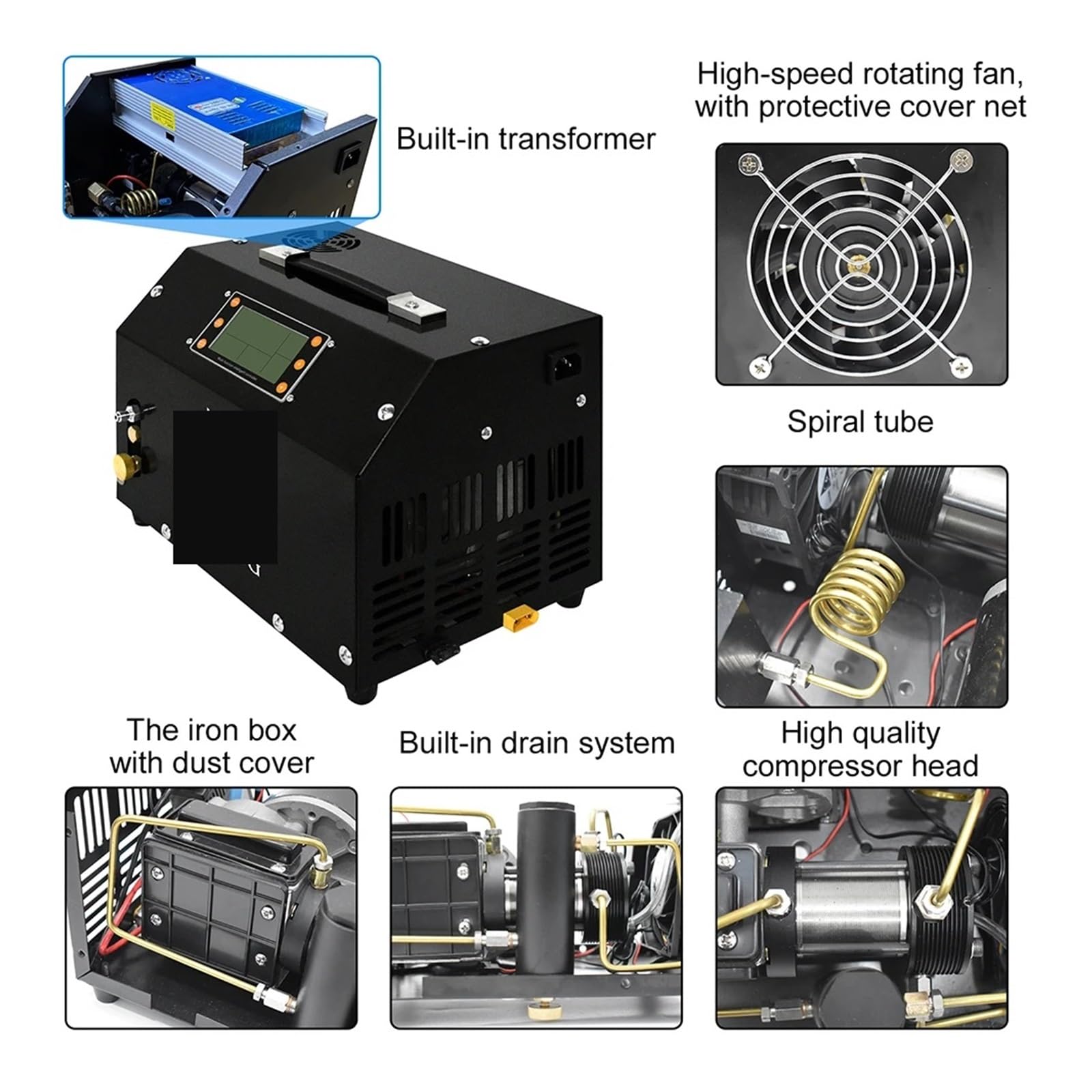 Regulator ciśnienia, TXET063 4500Psi 300Bar przenośna sprężarka powietrza PCP wyświetlacz LCD sterowanie cyfrowe Auto-Stop z zasilaczem 12V PCP(220)