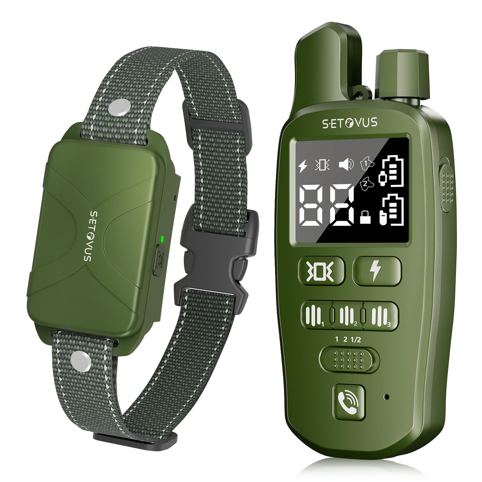 Photo 1 of **DAMAGED** S-ETOVUS Dog Shock Collar, 4500 FT Dog Training Collar with Remote, Waterproof Bark Collar, Rechargeable E-Collar with Recording & Calling & Vibration & Shock for All Breeds (Green)