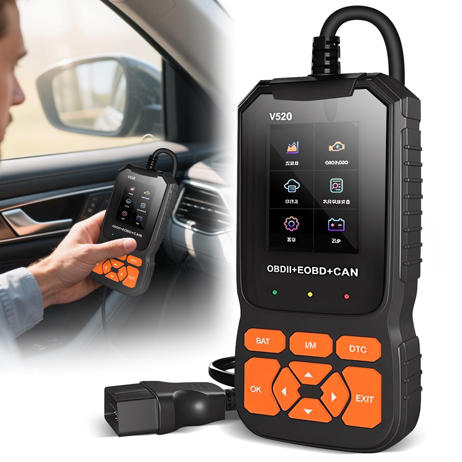 OBD2 Diagnosis Coche, OBD Scanner, Herramienta de Diagnóstico del Sistema del Motor, Sistema de Sensores O2, Prueba EVAP, LCD Mostrar, Admite 10 Idiomas Incluido el Español