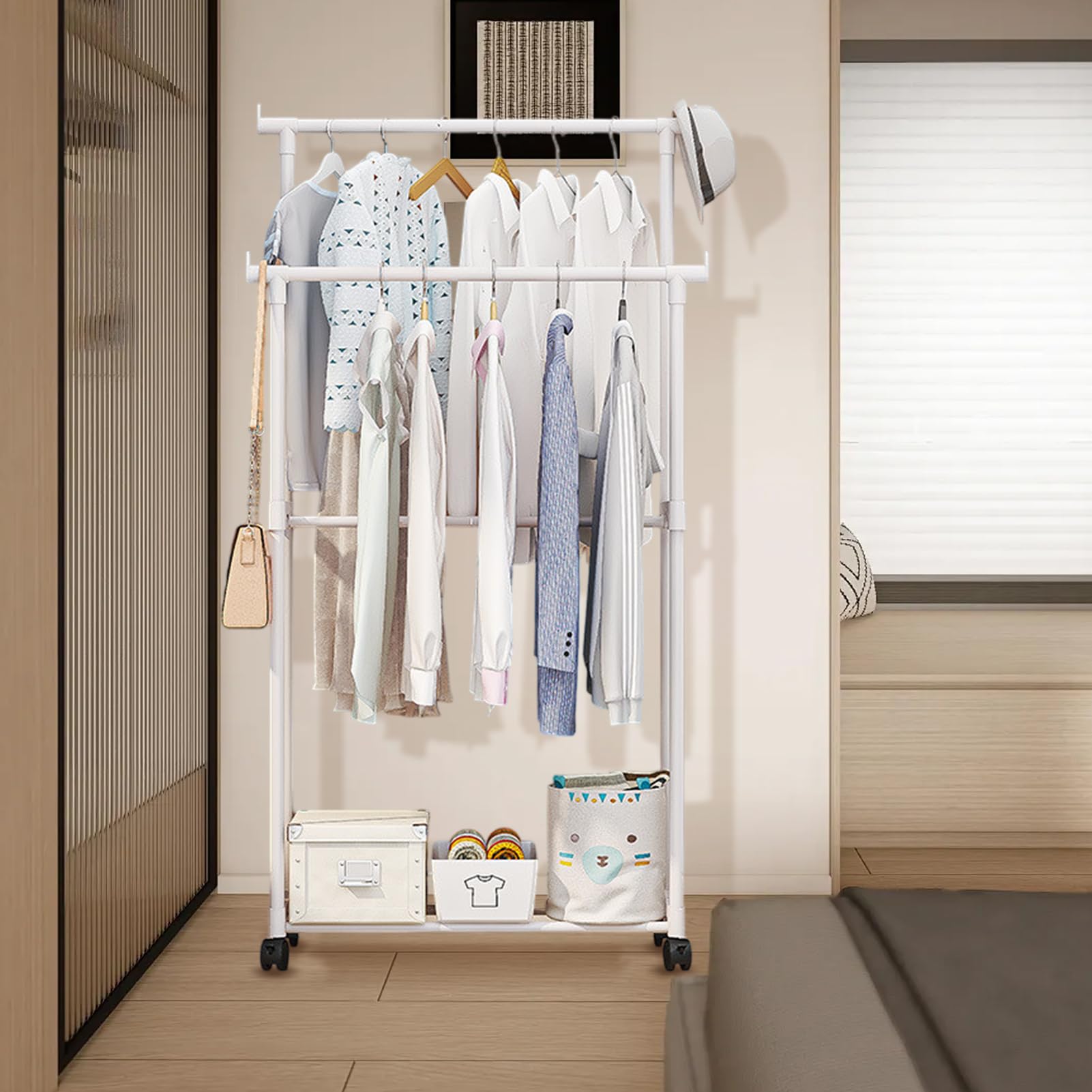 Generico Stendibigli Per Abiti, Resistente Con Rotelle, Organizzatore per Camera da Letto Lavanderia Garage Guardaroba e Bagno Commerciale