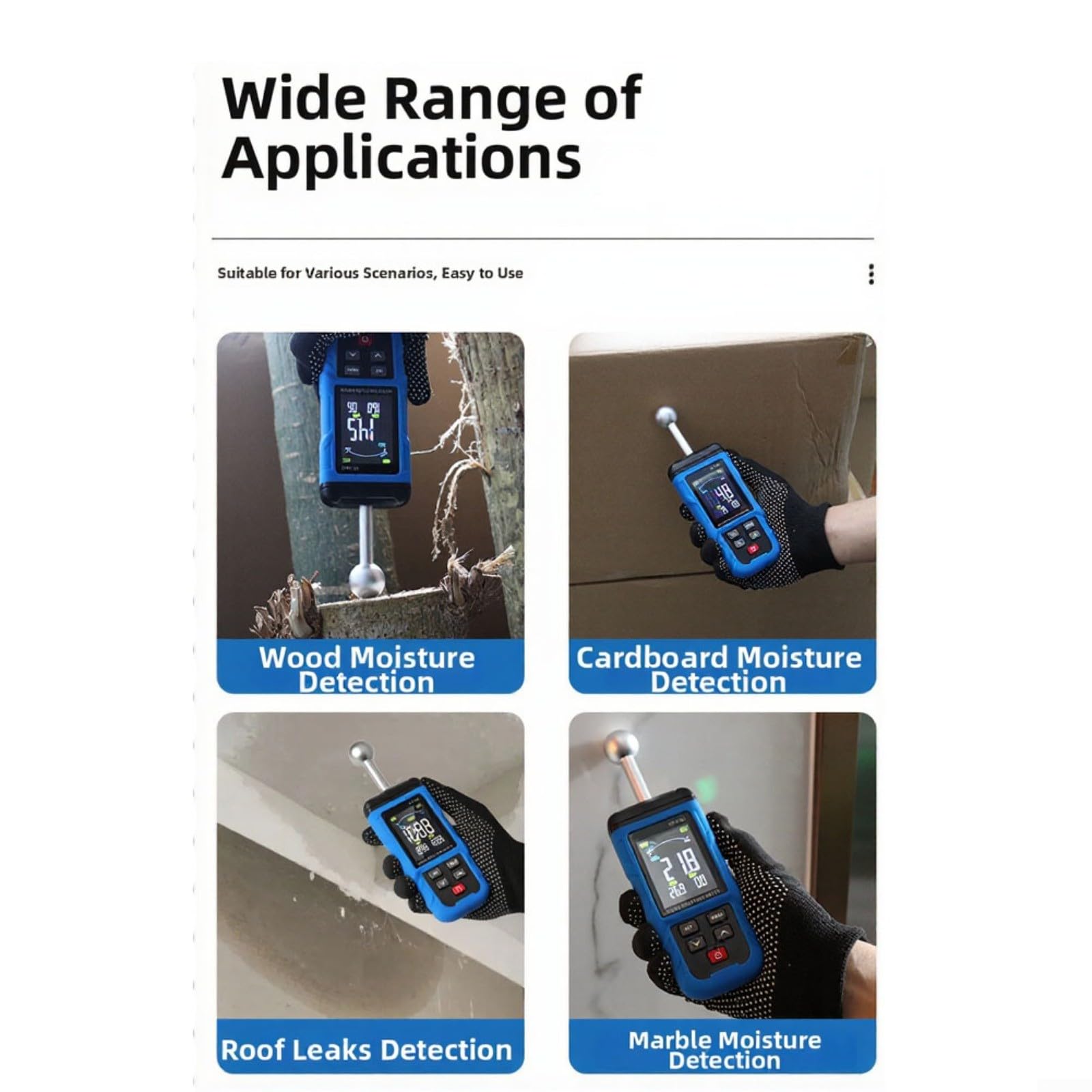 Medidor de humedad, madera no destructiva y probador de humedad de pared con alto para la inspección de edificios, herramienta de inducción digital portátil para contratistas