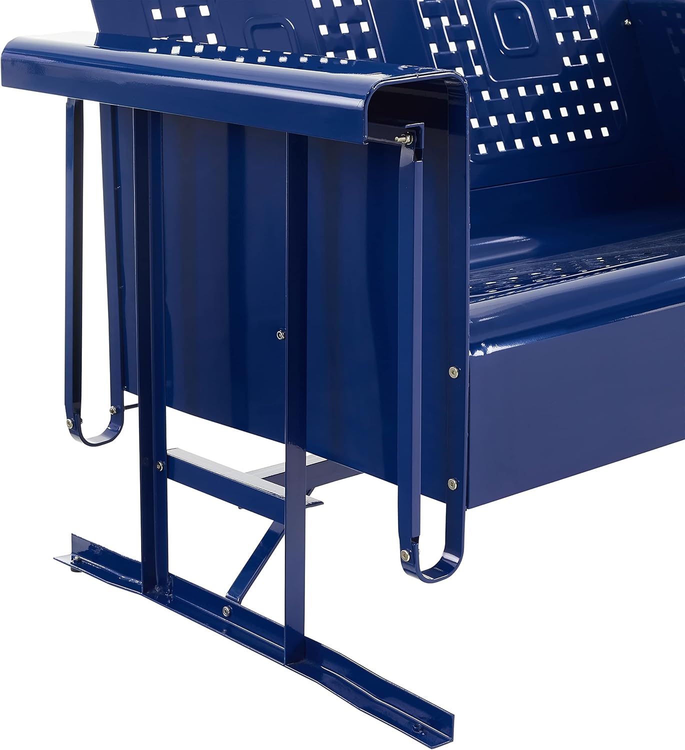 Navy Retro Metal Outdoor Loveseat Glider with Basket Weave Design