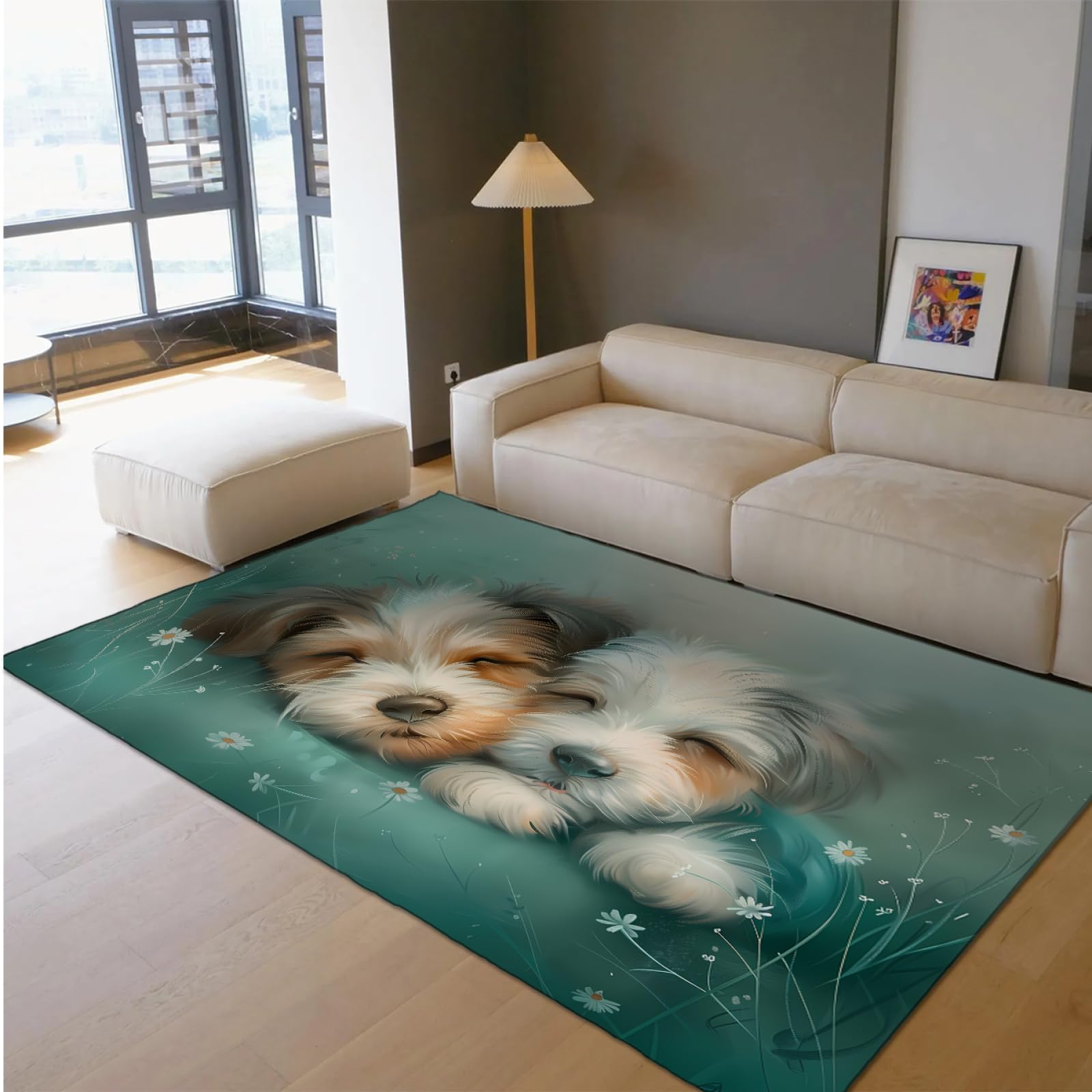 Dywan do spania szczeniaka 80 x 120 cm - uroczy nadruk zwierzęcy, dywan do pokoju dziecięcego, wzór anime, antypoślizgowy, można prać w pralce, dywan do salonu