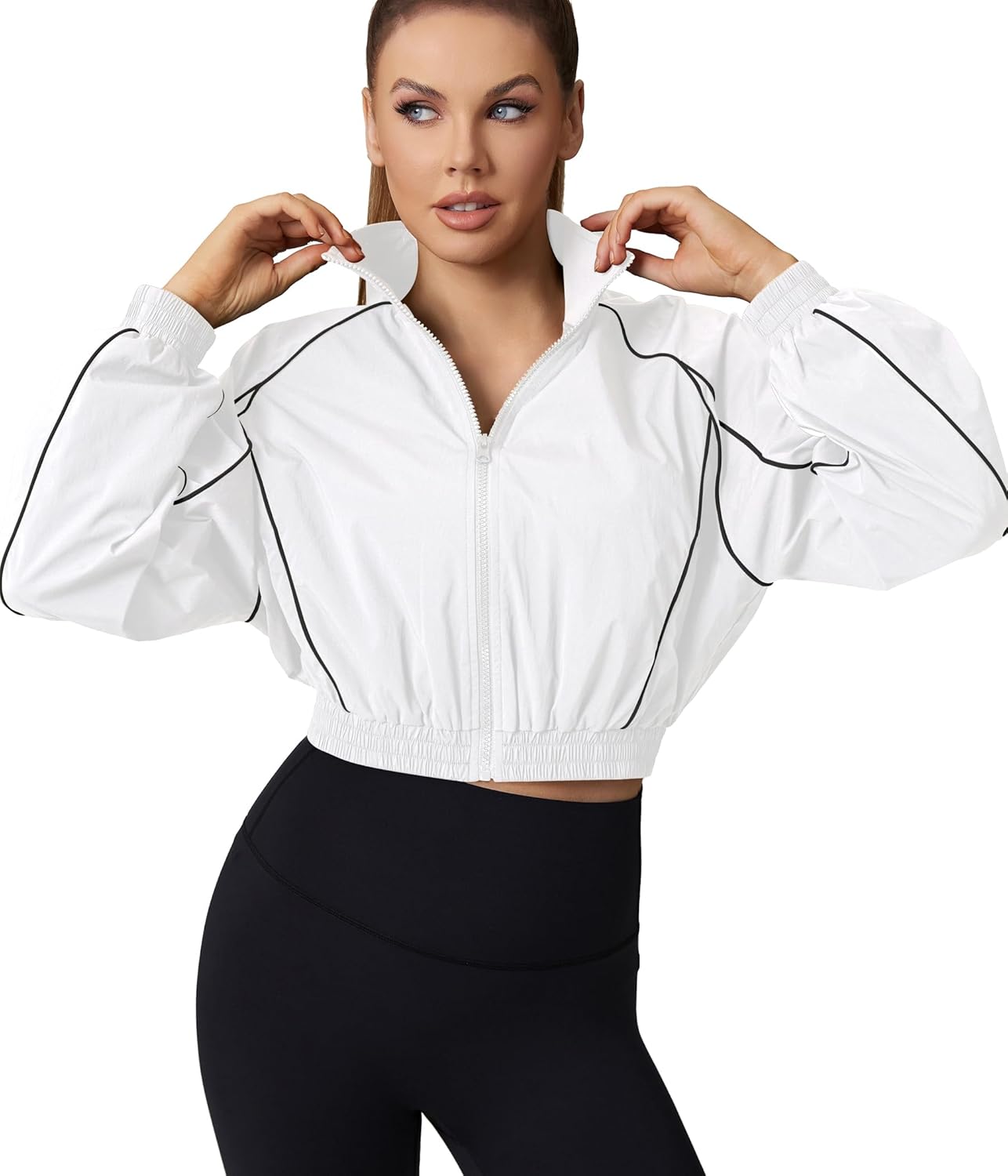Move With You Athletic Windbreaker Cropped Jacket Women - Lightweight Track Zip Up Sporty Jackets Gym Workout Tops - Image 4