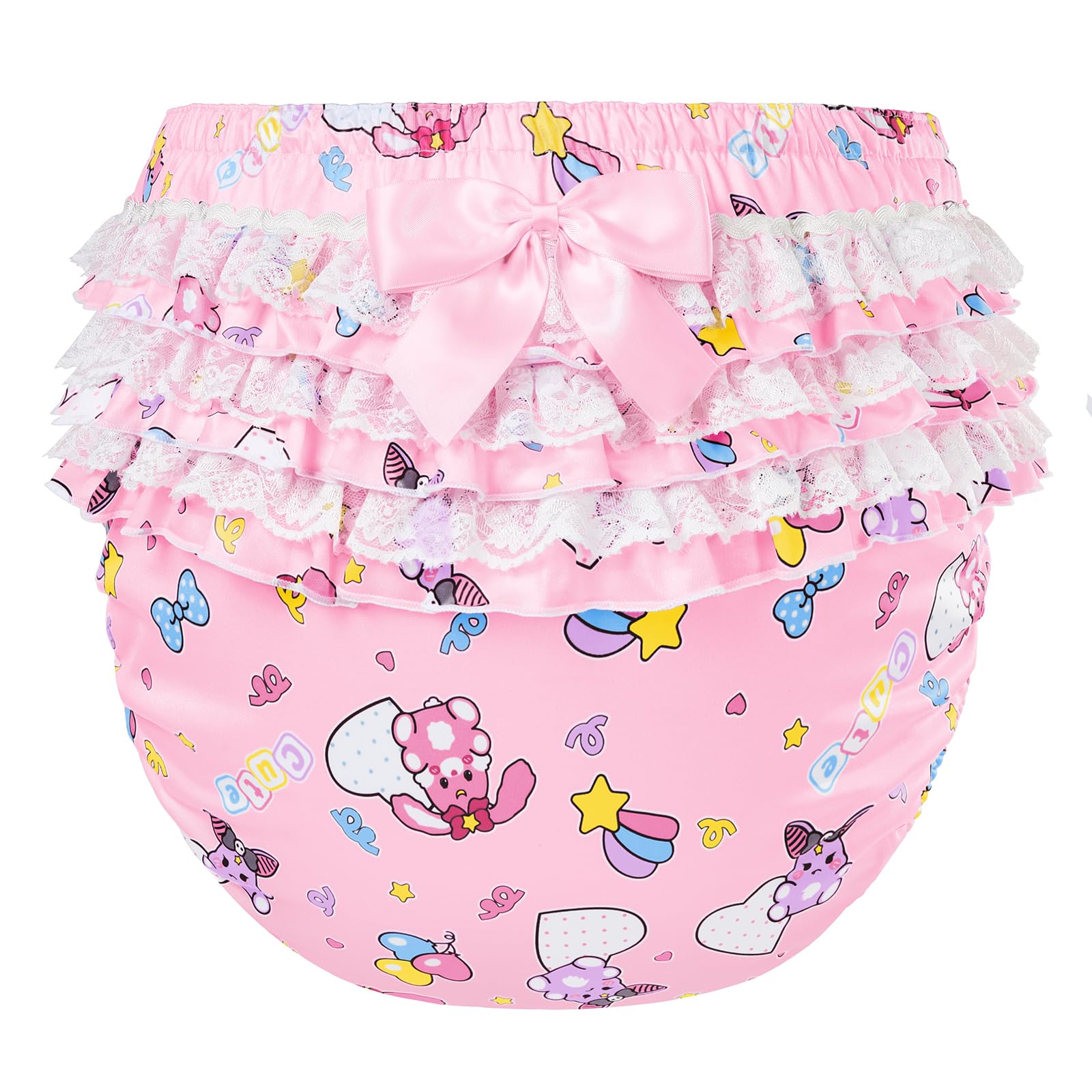 LittleForBig Sedoso lavable reutilizable impermeable con lazo de encaje fruncido bonito en bebé Usagi & Bella patrón sobre pañales adultos cubierta rosa S
