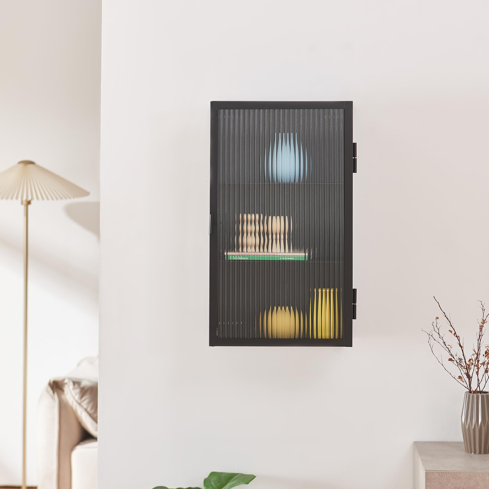 [en.casa] Armoire Murale Zundert Acier Verre Strié 60 x 35 x 15 cm Noir