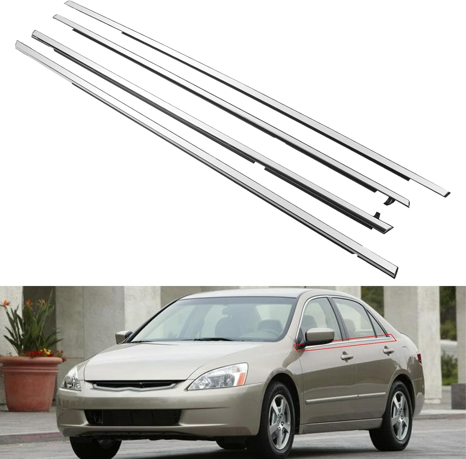ZONFANT 4 Pcs Car Outer Door Window Moulding Trim Weatherstrip Seal Belt Compatible with 2003-2007 Honda Accord Sedan, Replace#72410-SDA-A01 72450-SDA-A01 72910-SDA-A01 72950-SDA-A01