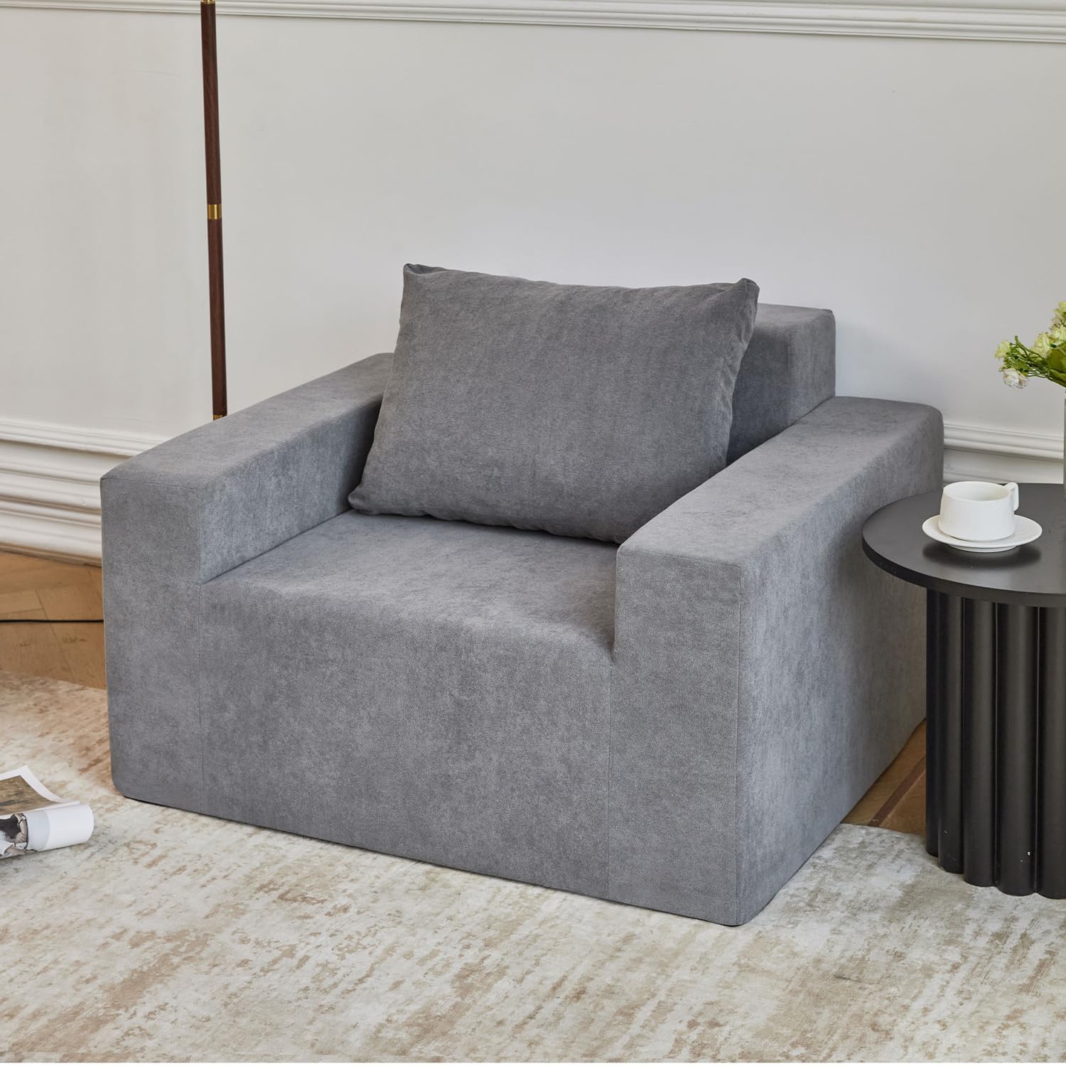 40" Oversized Bean Bag Chair - Plush Sofa Lounger with Removable Pillow, Anti-Slip Bottom, High-Density Stuffed Foam for Adults, Living Room, Bedroom Gaming (Grey)