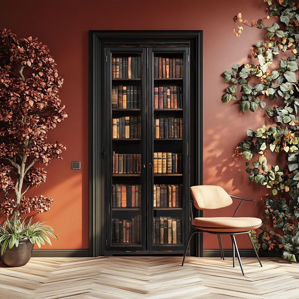 arricraft 2 pz Adesivo per Porta Autoadesivo, 80cmx200cm/31.5"X78.7" Adesivi Murali per Porte con Motivo A Mensola per Libri Adesivi In ​​PVC Carta Da Parati Rimovibile Decorazione per Camere