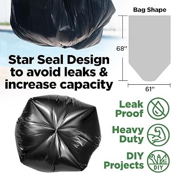 ToughBag 95-96 Gallon Extra-Large Trash Bags, 61x68 Black Garbage Bags, 1.2 Mil Thick (50 COUNT), Heavy-Duty Outdoor 95 Gallon Trash Bags for Storage, Custodial, Landscape - Made In USA