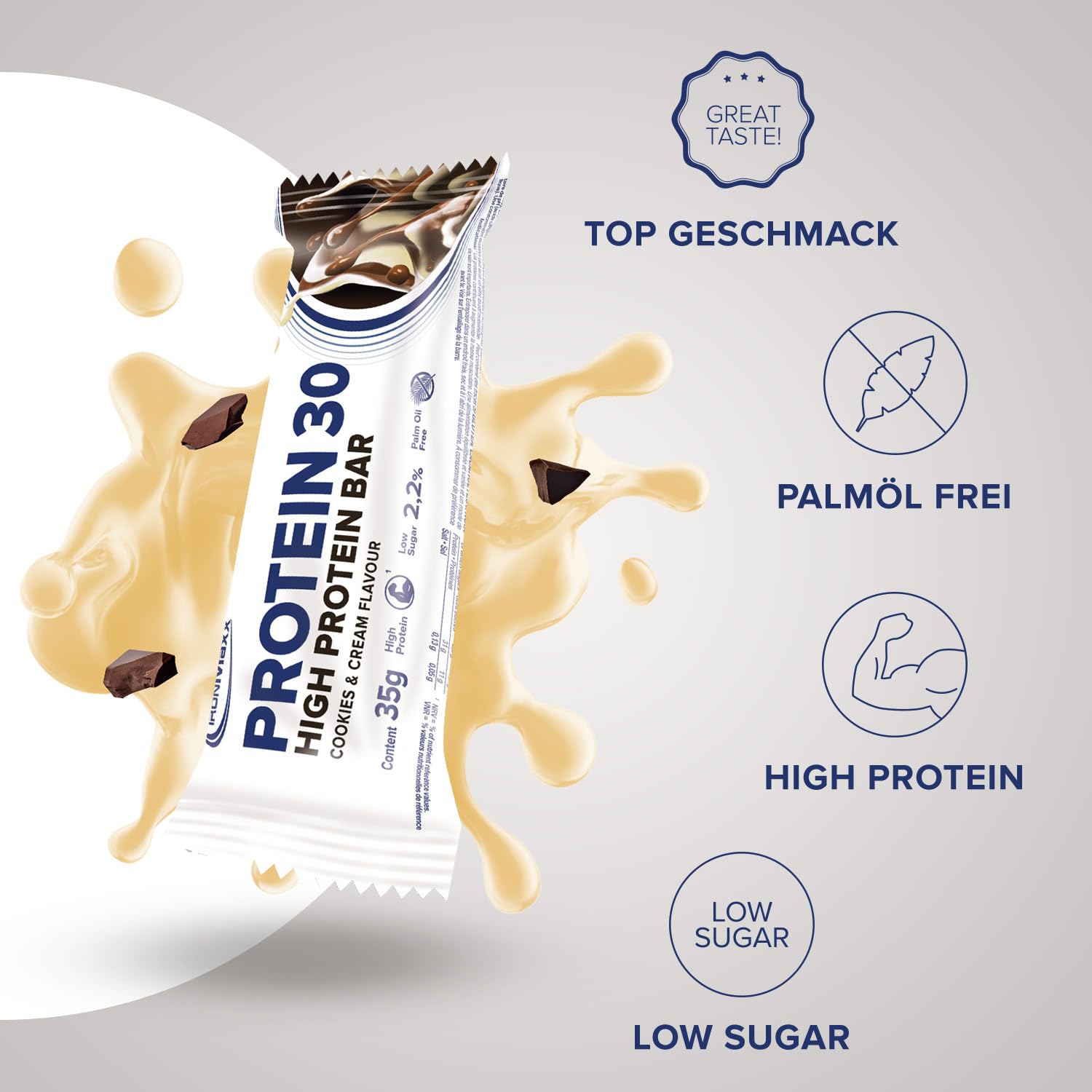 IronMaxx Protein 30 Cookies & Cream 6 x 35 g | Barritas Proteicas | Alto Contenido en Proteínas | Bajo en Azúcar | Sin Aceite de Palma