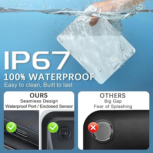 Miniatura 2 de Báscula de alimentos impermeable IP67 con superficie de vidrio templado, escala de cocina de 22 libras, precisión de 0.04 oz, recargable por USB,