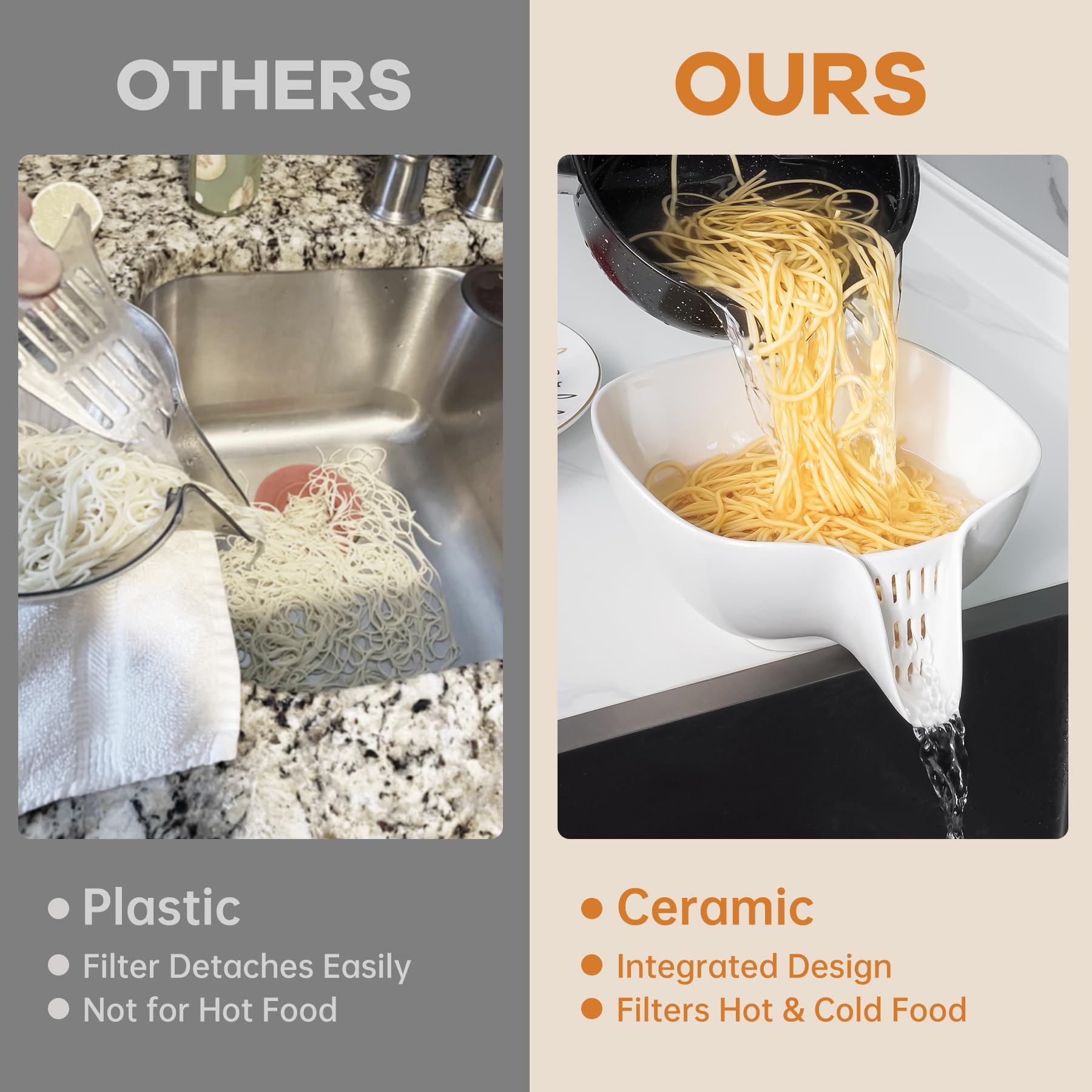 NiHome Passoire alimentaire multifonction en céramique avec bec NiHome Passoire alimentaire multifonction en céramique avec bec