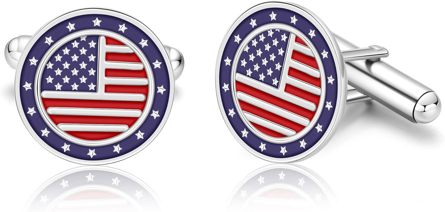 American Flag Cufflinks 925 Sterling Silver USA Flag Cuff links Patriotic Cufflinks Jewelry Gifts for Men