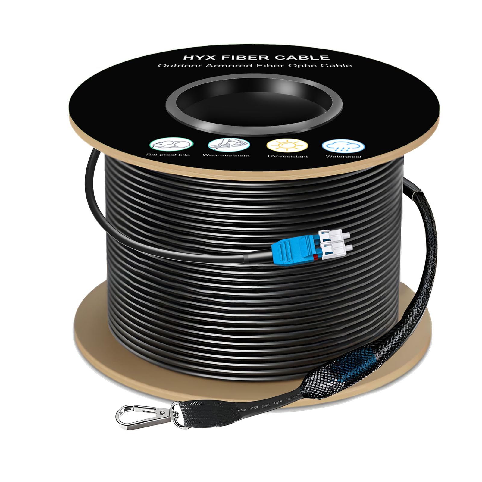 OS2 Duplex Uniboot 2Core LC a LC TPU corazzato OD-5mm UPC cavo patch ottico modalità singola 9/125um compatibile router server One End Pull Eye con bobina Lunghezza del cavo 200
