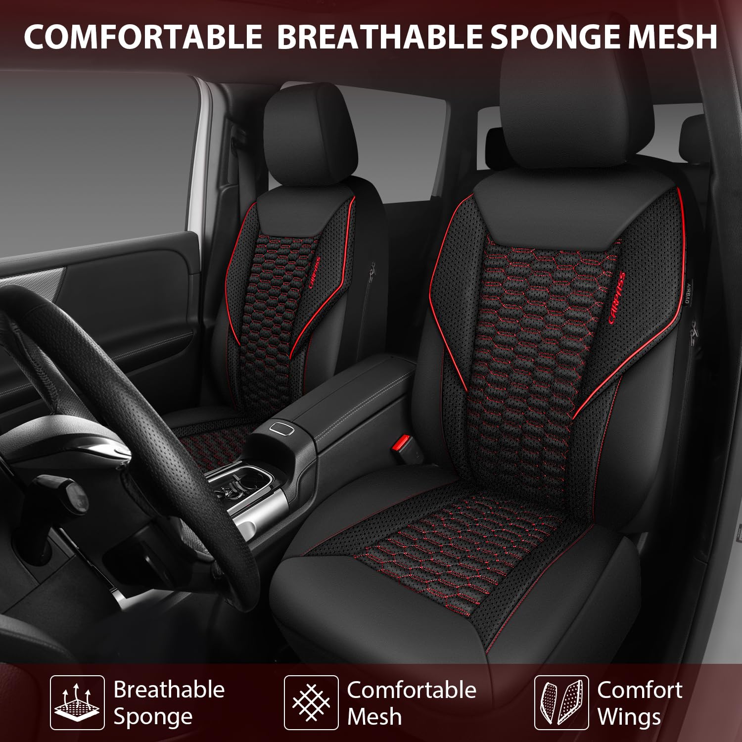 CAR PASS 3D Foam Mesh Leather Car Seat Covers Front Seats Air Cool Mesh Front Seat Covers for — view 8