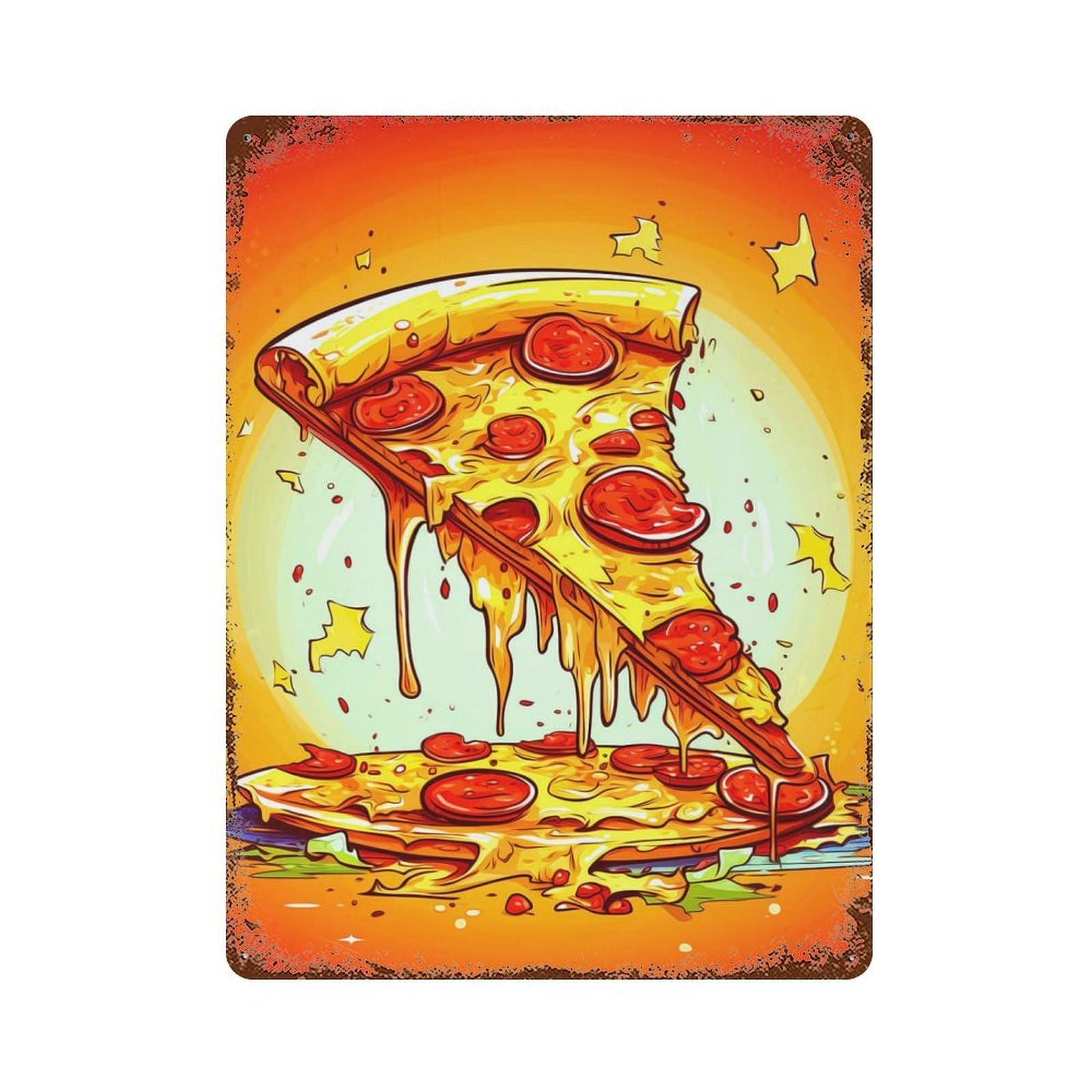 Rusty Metal Tin Sign with Pizza Design 15.7"x11.8", for Garage, Bar And Workshop Decor, Decorative Metal Wall Art