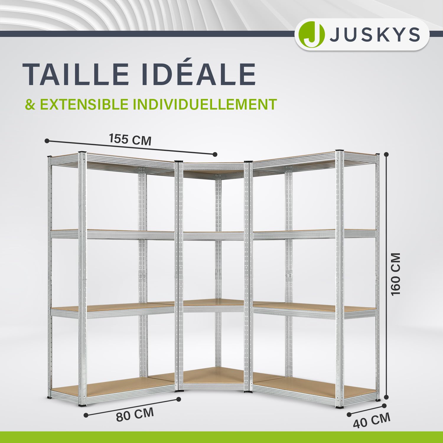 Juskys système de 3 étagères Easy | 1 étagère d'angle et 2 étagères de Stockage | 12 Planches en Bois MDF | 960 kg | Étagère emboîtable pour Charges Lourdes
