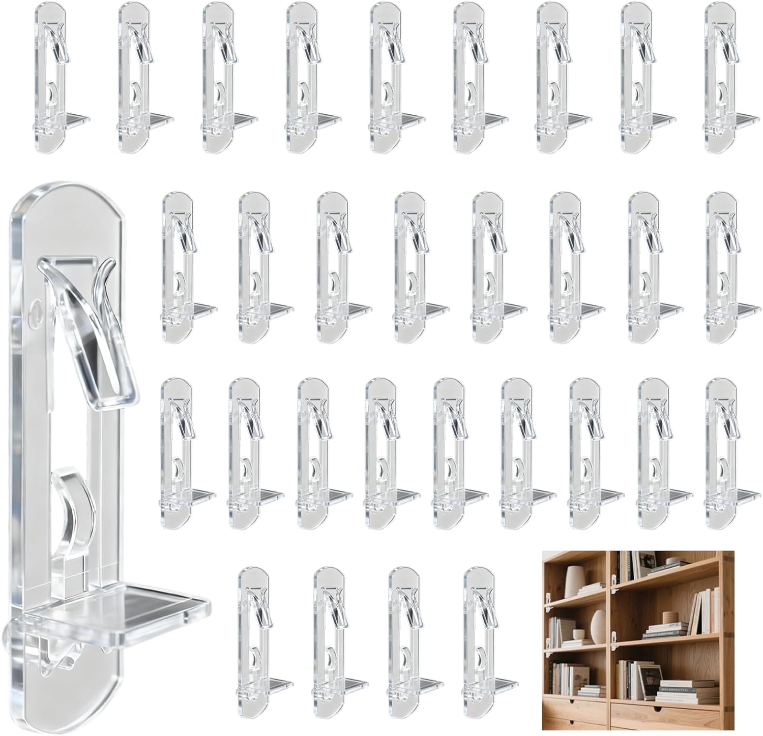 30PCS Plastic Locking Shelf Pins – 5mm Self-Locking Shelf Support Pegs & Cabinet Shelf Clips for 4.9-5mm Diameter Peg Hole,Furniture,Book Shelves & Wood Shelving