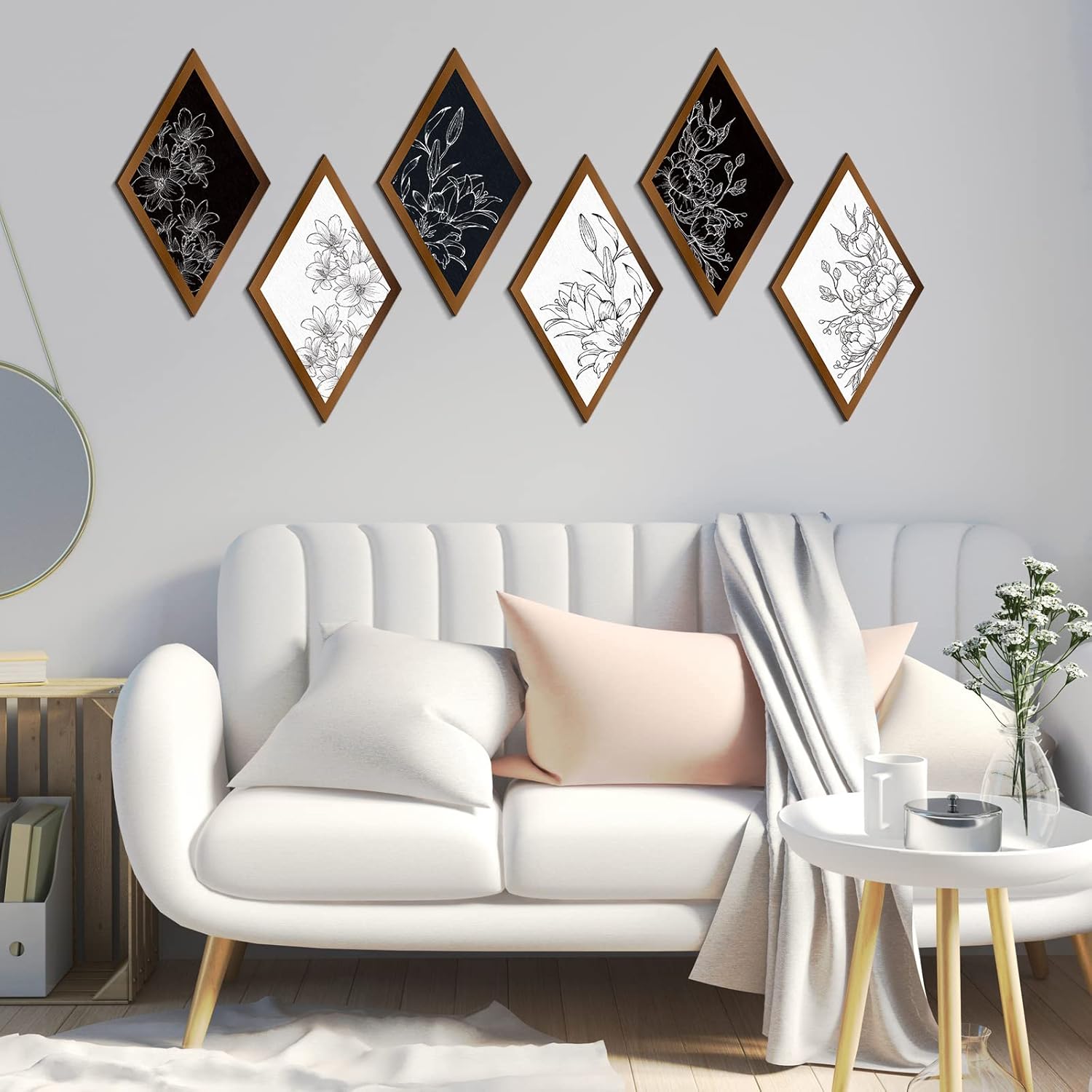 6 Pieces Boho Wall Decor Farmhouse Home Wall Decor Floral Wood Wall Art Print Tribal Wall Western Decorations Flower Hanging Wall Pediments for Home Apartment (Rhombus Flower) : Home & Kitchen