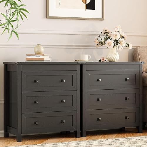 Miniatura 6 de Cómoda para dormitorio con 3 cajones, cajones pequeños de 27.55 pulgadas de ancho, mesita de noche de madera de granja, mesita de noche, mesita de