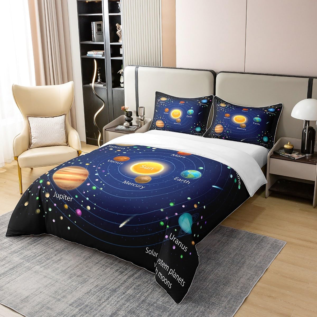 Homewish Outer Space Kids Cotton Duvet Cover,Boys Starry Sky Galaxy 100% Cotton Set Single Planet Space Bedding Set for Girls Teens Adult Bedroom Decor,Solar System Cosmos Comforter Cover,Blue Purple - Image 2
