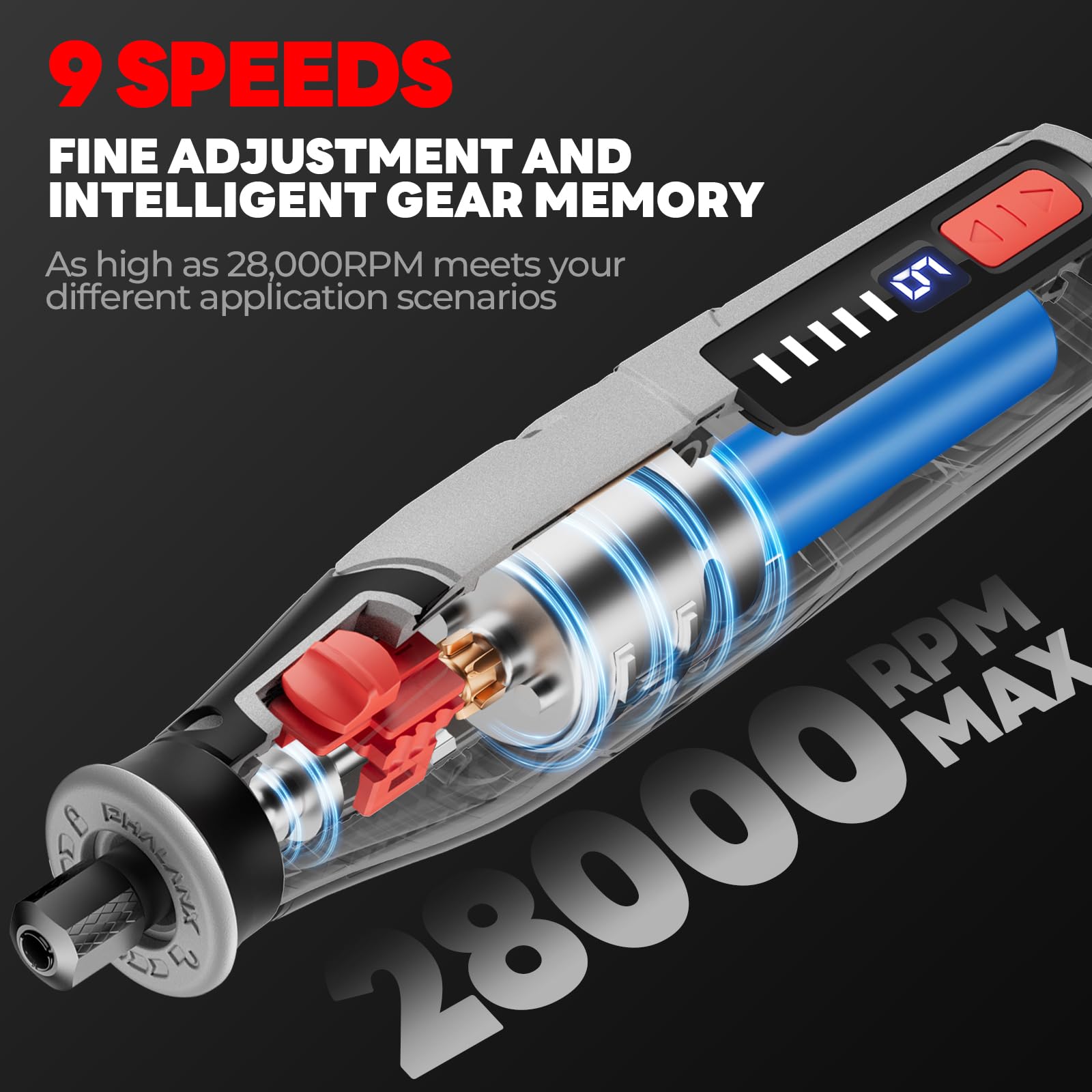 PHALANX Kit di utensili rotanti senza fili, batteria da 4 V 4000 mAh, 80 accessori, 9 impostazioni di velocità, 28000 giri/min, ricarica di tipo C (PRT-grigio)