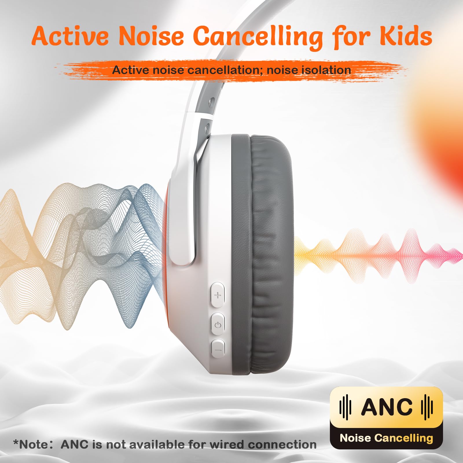 TONOSHARK Cuffie Wireless Bluetooth Bambini, Cuffie Antirumore Bambini Leggera, 60h Autonomia, Wireless Over-Ear Con Microfono, Pieghevoli, Custodia Inclusa, Per Scuola e Viaggi (Bianche)