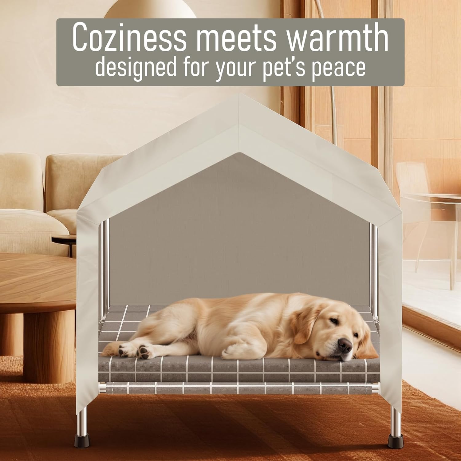 Elevated Dog House with Soft Cushion Insert - Comfortable Pet Home with Elevated Design, Sturdy Dog Shelter for Indoor/Outdoor Use,Perfect for Pets (Medium)