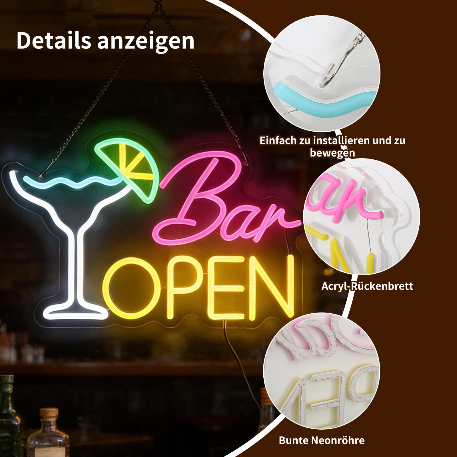 Bar Open Neon Schild, Neon Schild Bar, Bar Schild Beleuchtet, für Bars, Clubs, kleine Restaurants, Café, Familienbar, Party, Geschäftsdekoration