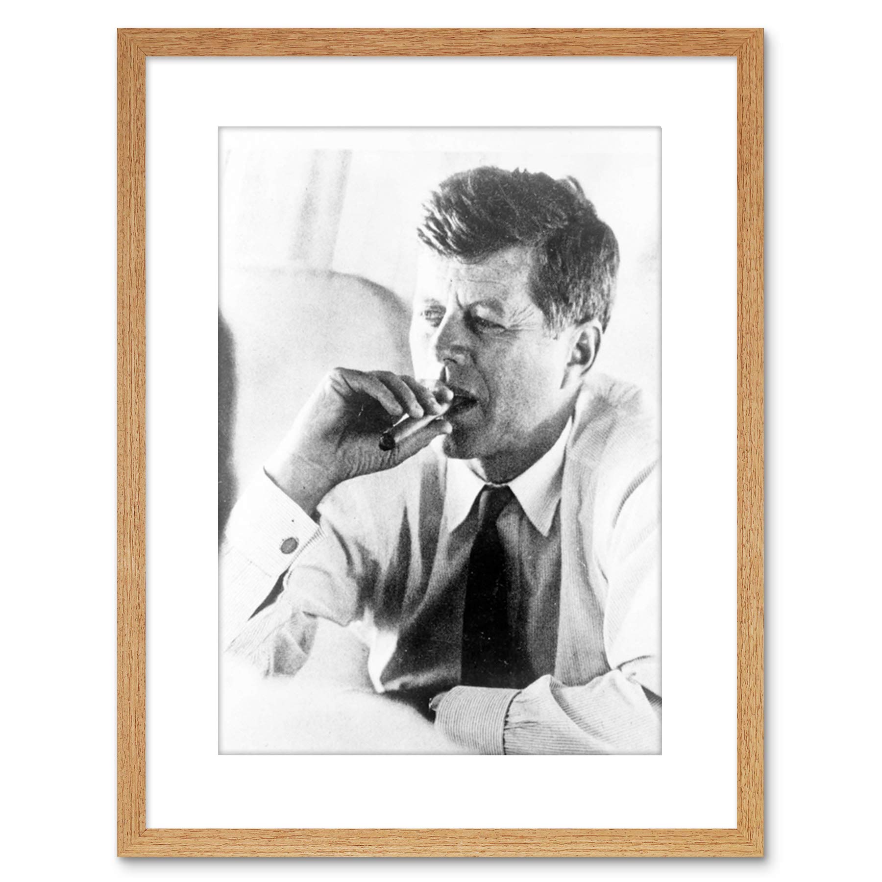Wee Blue Coo Photo President John Kennedy Smoke Cigar JFK Framed Wall Art Print