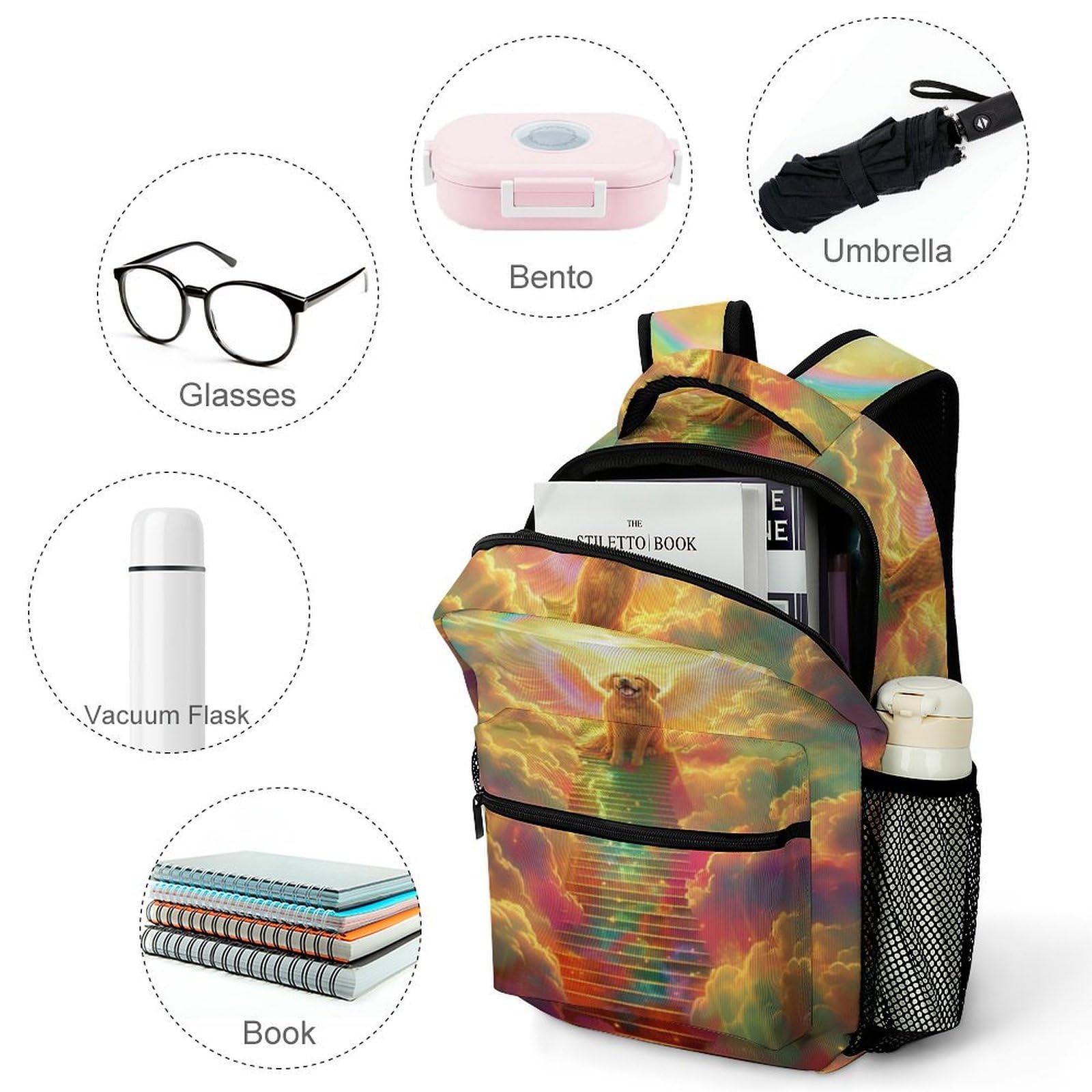 Hund Engel Schulrucksack Mädchen Jungen Haustiere Schulranzen Casual Daypack Buchtasche Büchertasche Für Schule Und Reise One Size