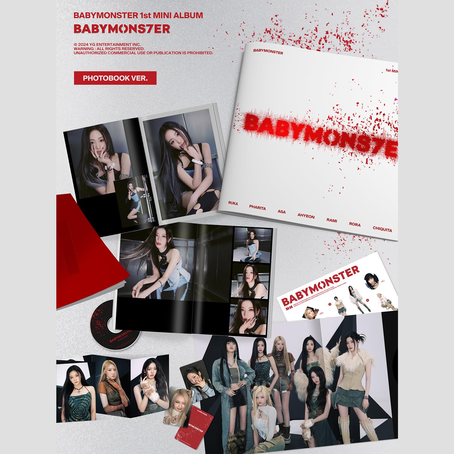 BABYMONSTER - 1st Mini Album [BABYMONS7TER] (Photobook Ver.) Big Photobook + Small Photobook + Folded Poster + Sticker + Postcard + Photocards + 4 Extra Photocards