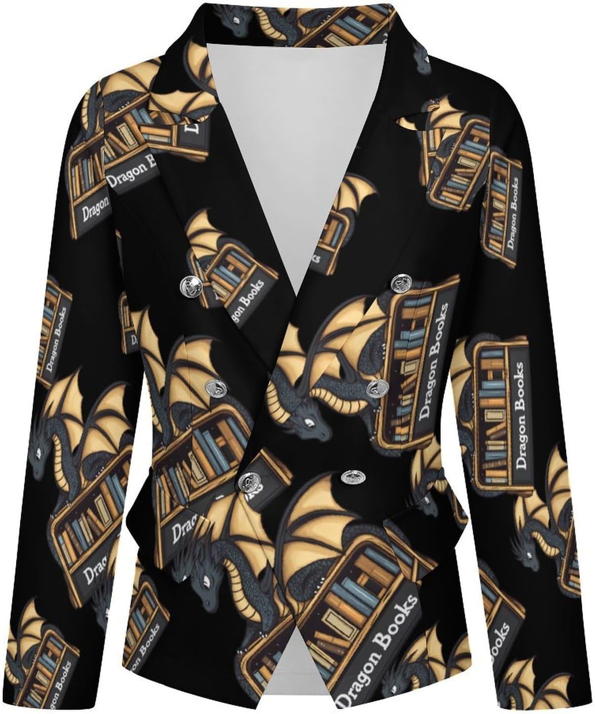 Dragon and Books Women's Blazer Long Sleeve Suits Business Casual Blazers Jackets Lapel Open Front Suit