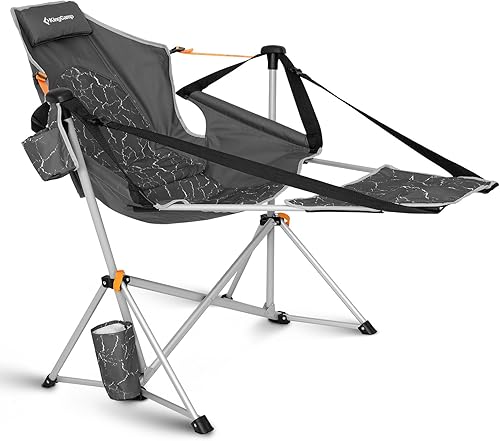 Miniatura 12 de KingCamp Silla Hamaca con Reposapiés, Sillas de Camping Plegables Portátiles Oscilantes para Adultos MÁXIMO 400 libras Resistente Plegable de Gran