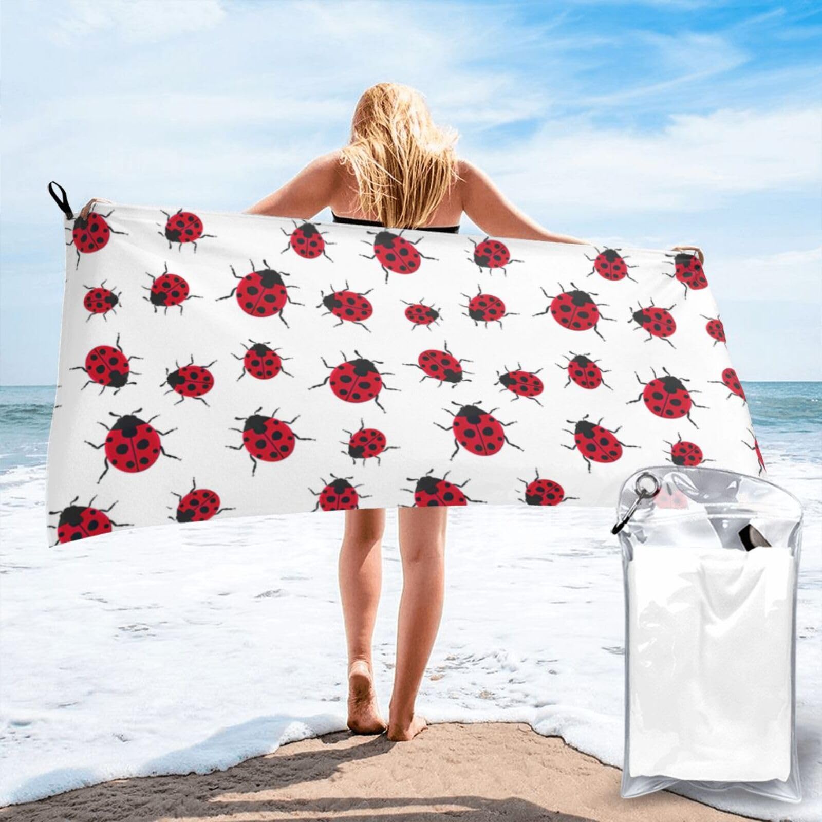 KAPPTYY Ladybug Print Quick Dry Towel Bath Shower Beach Wrap For Gym Vacation Adults