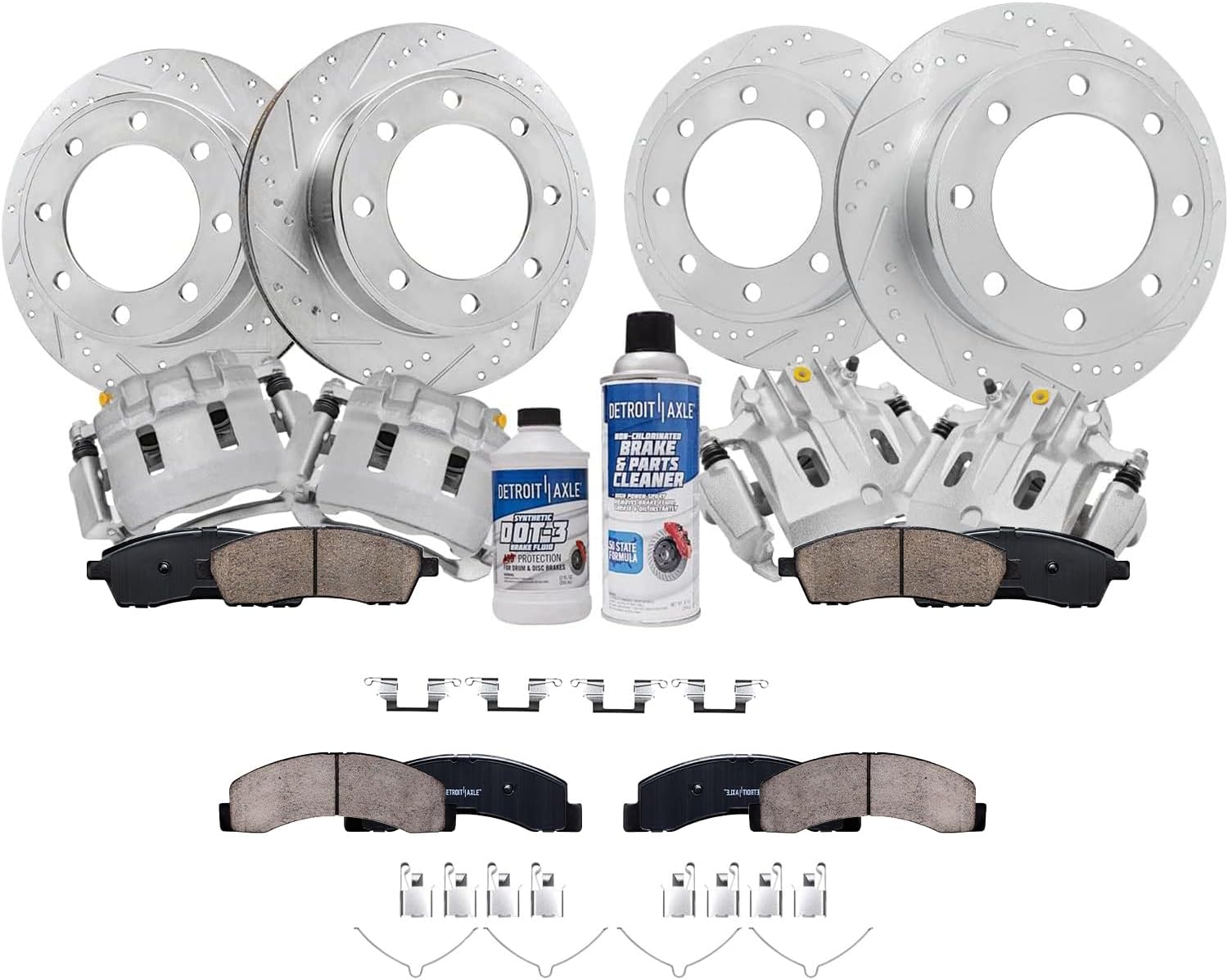Detroit Axle - 4WD Brake Kit for 2000-2004 Ford F-250 F-350 Super Duty 00-05 Excursion 13.03" inch Front & 12.83" inch Rear Drilled Slotted Brake Rotors Brakes Pads Replacement Brake Calipers