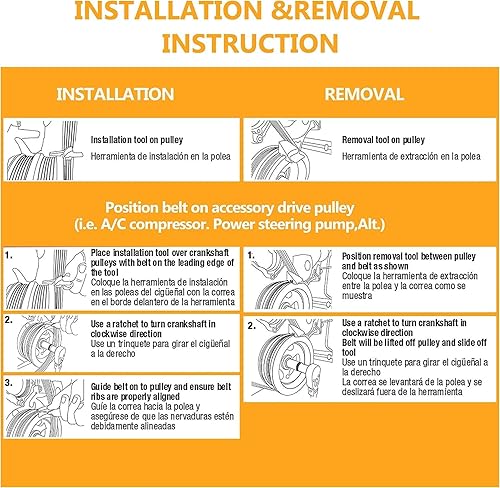 Miniatura 7 de Juego de 2 herramientas de instalación de extracción de correa auxiliar elástica, kit de compañero de cinturón elástico, removedor de correas de