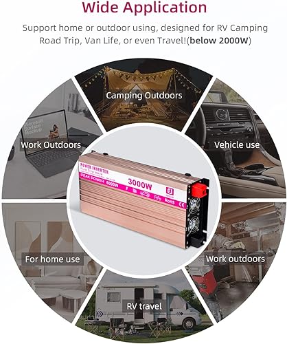 Miniatura 8 de CEJIA - Inversor de corriente de 3000 W de onda sinusoidal pura ac inversor de coche pico de 6000 vatios 12 V CC a 110 V 120 V CA con pantalla LED