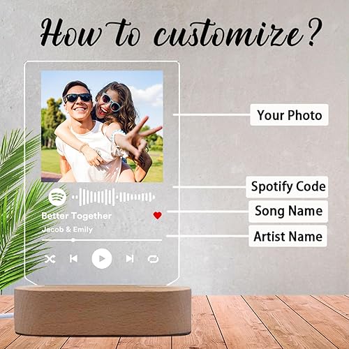 Miniatura 2 de YESCUSTOM Placa de canción acrílica personalizada con foto y luz, álbum de música personalizado para parejas, amantes, mujeres y hombres