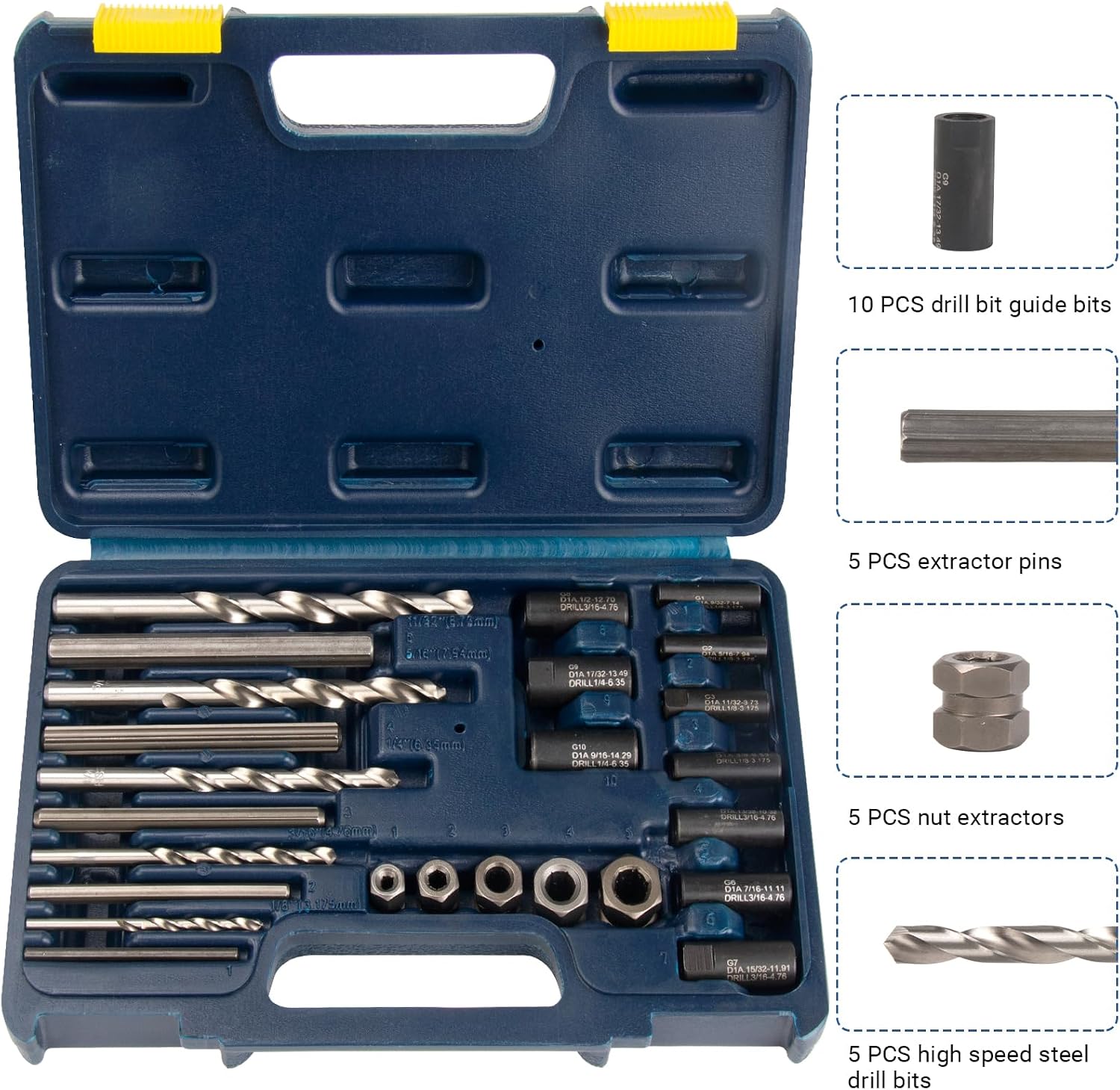 MABLEVI 25-Piece Broken Bolt Extractor, Easy Out Drill Bit Guides & Drill Extractor Kit for Removing Stripped, Damaged, Rusted, Rounded-Off Bolts, Automotive Nuts & Screws