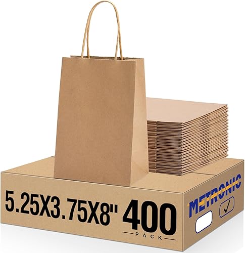 Miniatura 14 de Bolsas de regalo METRONIC con asas, 16x6x12 pulgadas, bolsas de papel marrón reciclables, 50 unidades, kraft, para compras de negocios y comestibles
